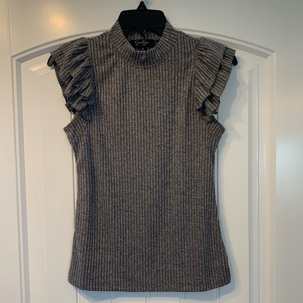 Jessica Simpson mock neck ruffle sleeve top XS EUC